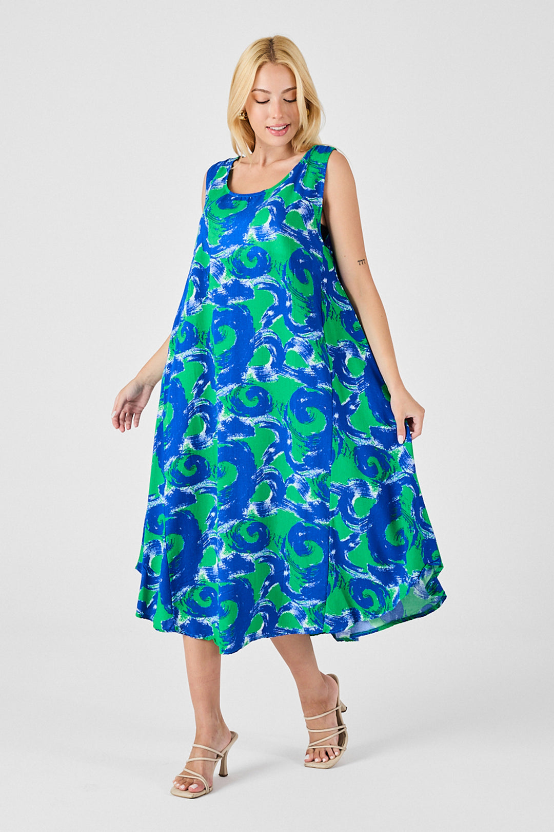 Glass Belly U Neck Sleeveless Asymmetric Cut Midi Dress BCVL-254017 - Geneva