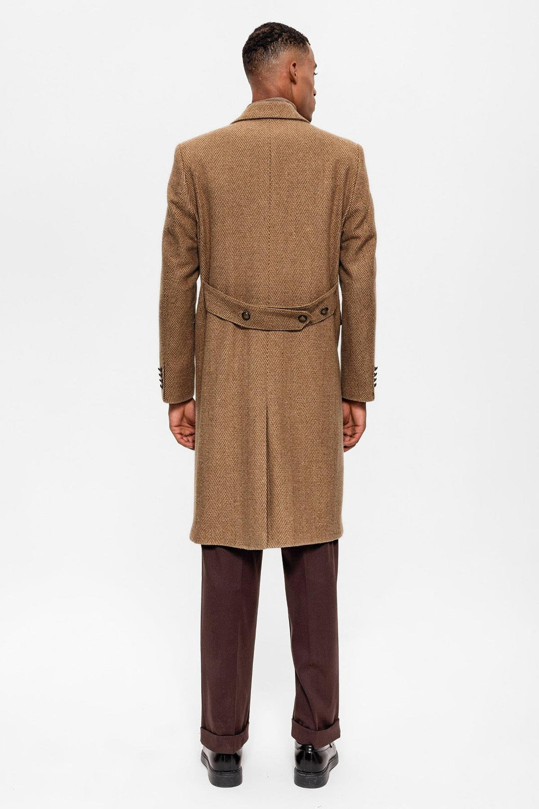 ANT Antioch Camel Herringbone Pattern Double-Breasted Men's Coat - Millcreek