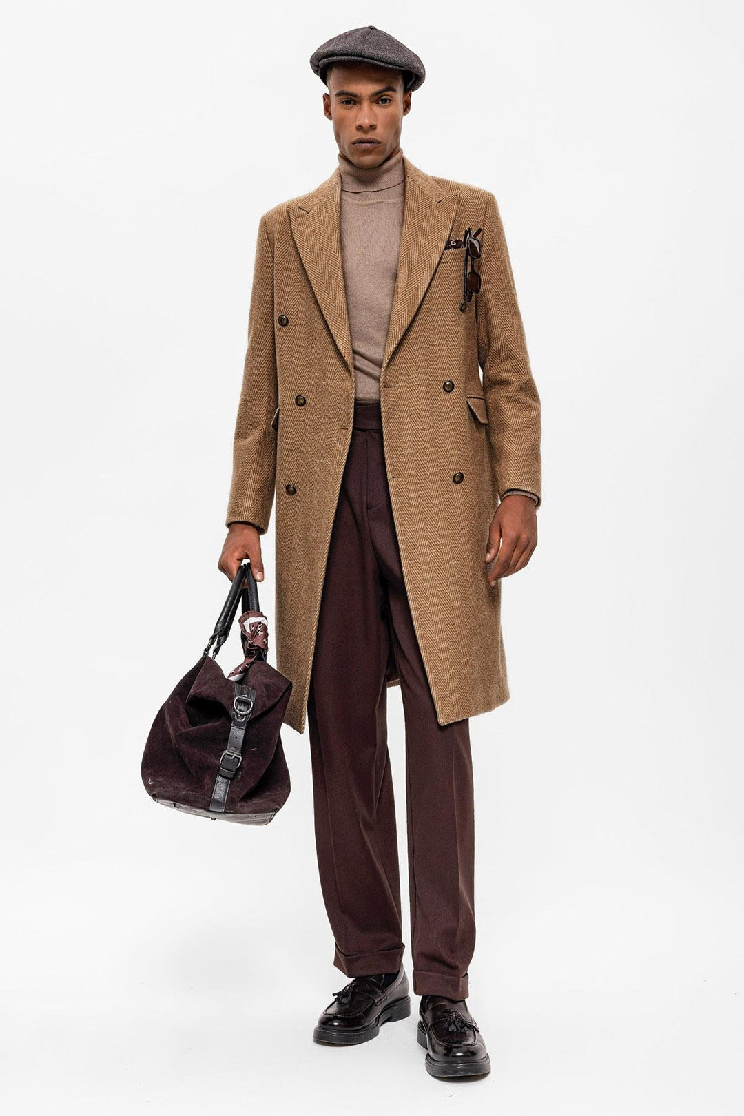 ANT Antioch Camel Herringbone Pattern Double-Breasted Men's Coat - Millcreek