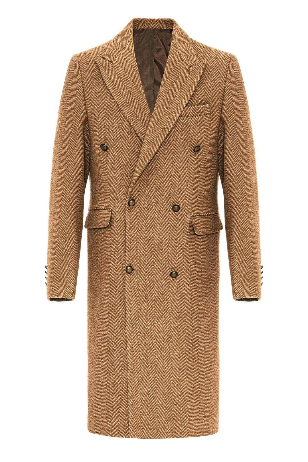 ANT Antioch Camel Herringbone Pattern Double-Breasted Men's Coat - Millcreek