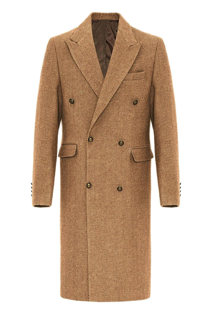 ANT Antioch Camel Herringbone Pattern Double-Breasted Men's Coat - Millcreek