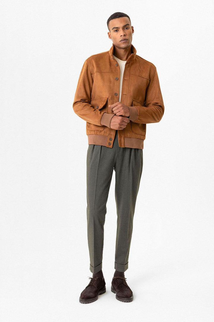 ANT Stand Collar Suede Men's Coat with Waist Elastic - Euskirchen