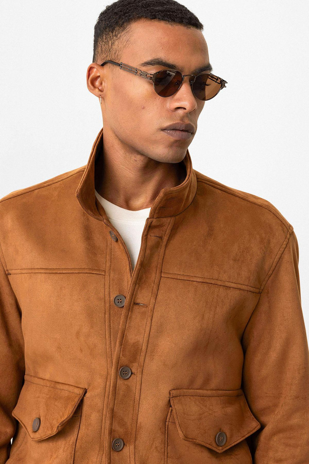 ANT Stand Collar Suede Men's Coat with Waist Elastic - Euskirchen