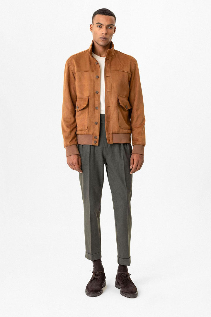 ANT Stand Collar Suede Men's Coat with Waist Elastic - Euskirchen