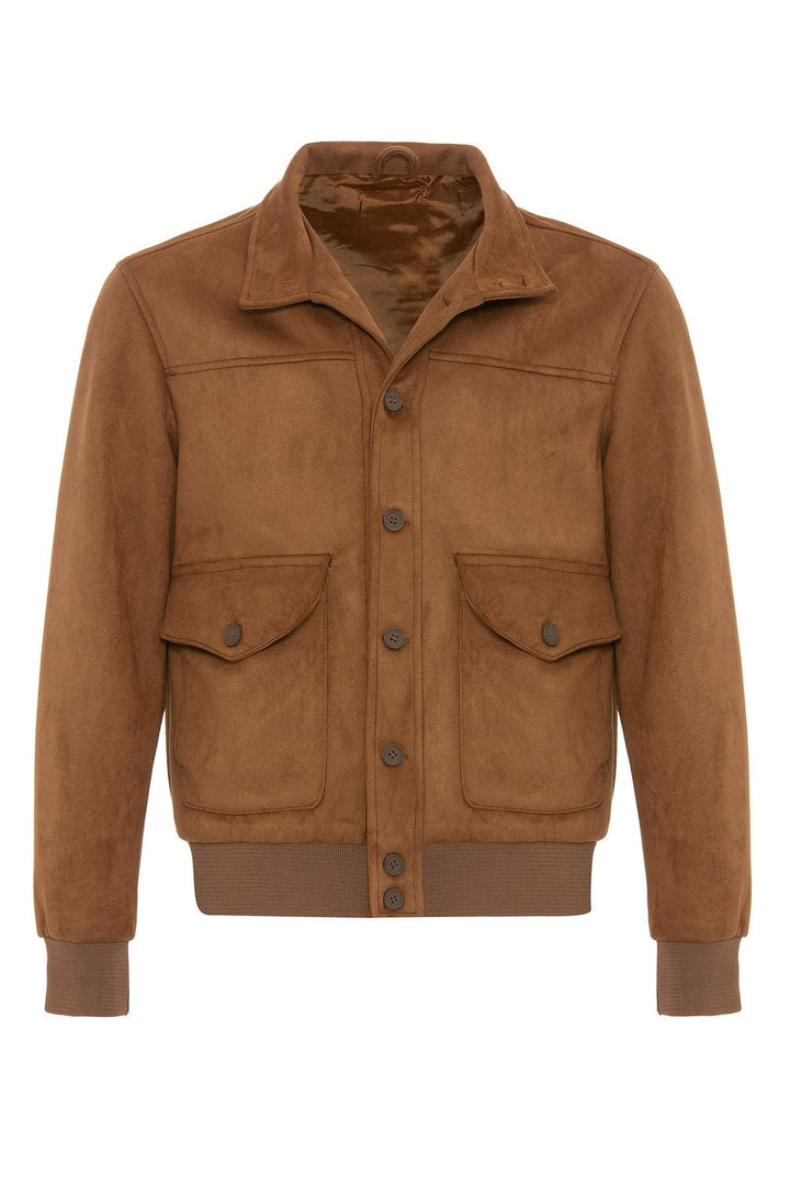 ANT Stand Collar Suede Men's Coat with Waist Elastic - Euskirchen