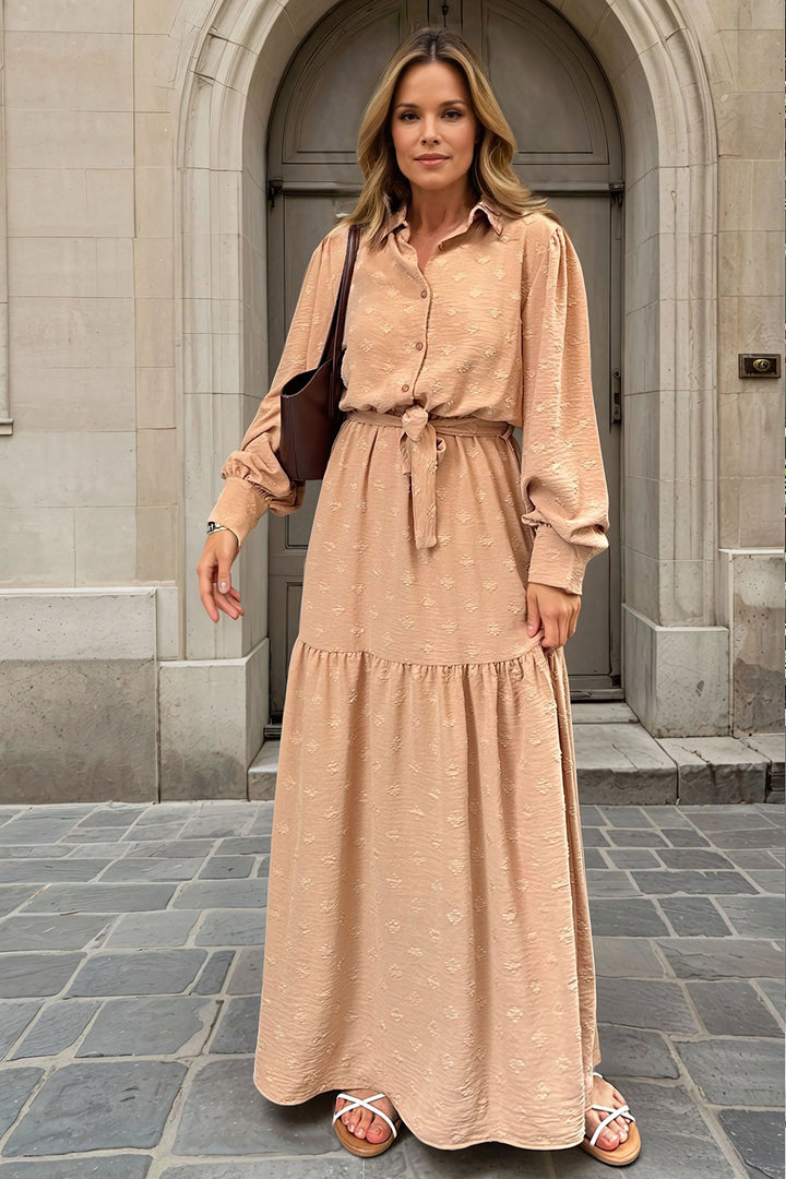 Camel Belted Long Dress BCBSK-25700-3550 - Grand Forks