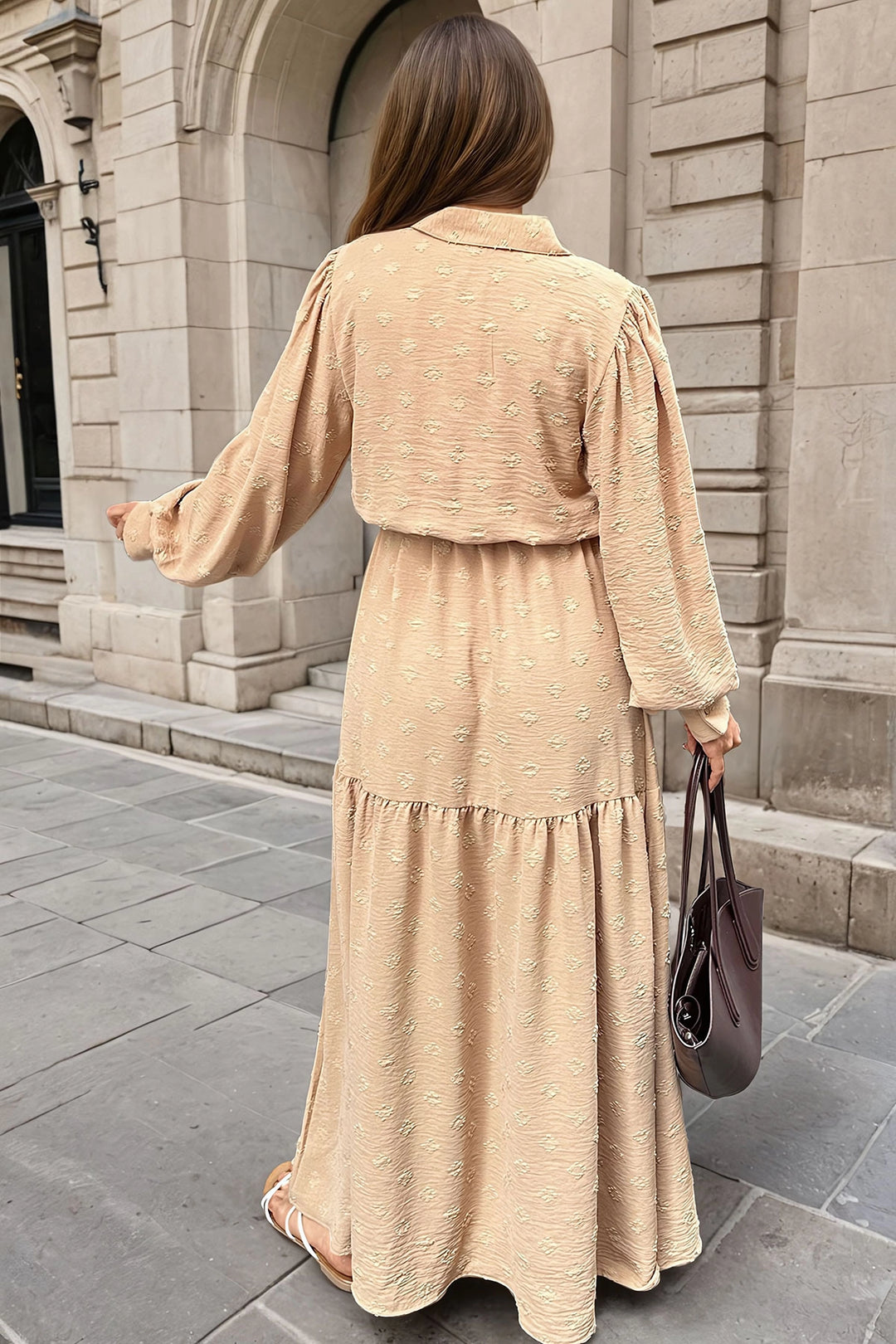 Camel Belted Long Dress BCBSK-25700-3550 - Grand Forks