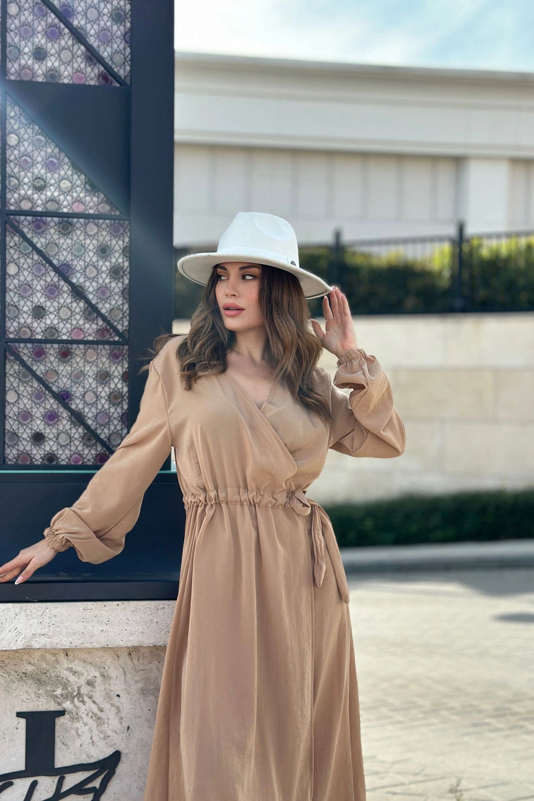 Camel Belted Wrap Dress BCBSK-25700-3431 - Cologno Monzese