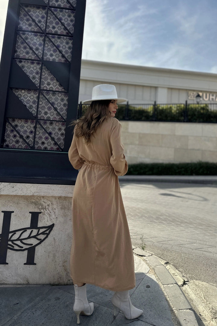 Camel Belted Wrap Dress BCBSK-25700-3431 - Cologno Monzese