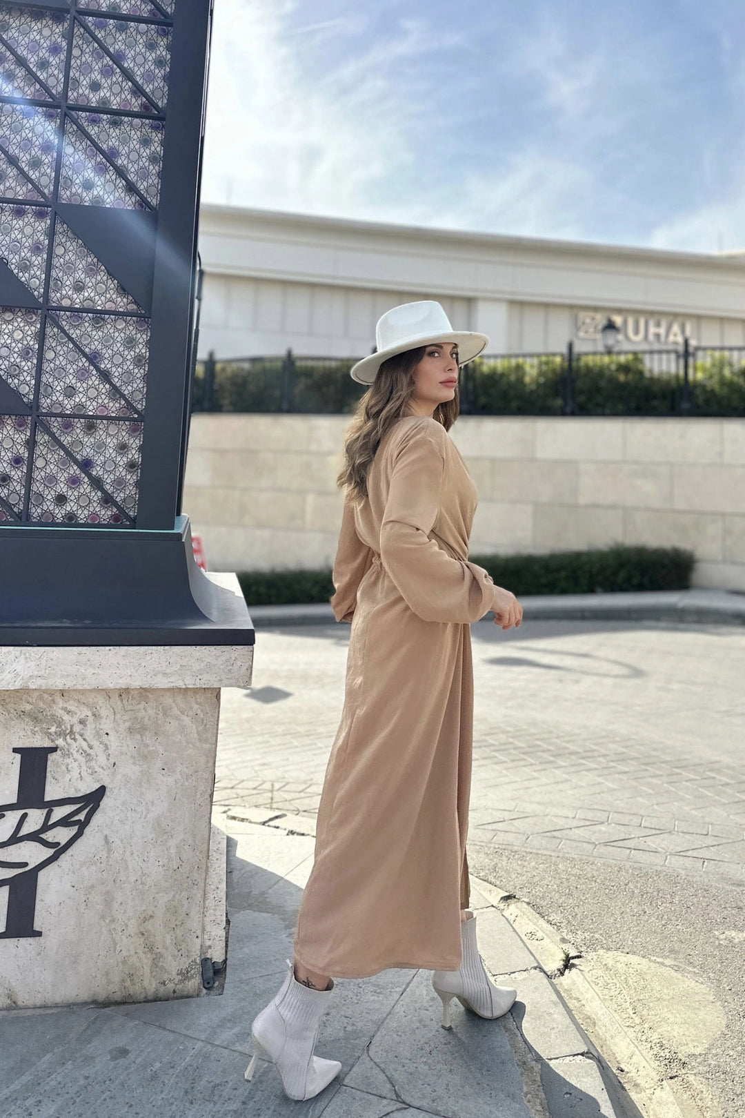 Camel Belted Wrap Dress BCBSK-25700-3431 - Cologno Monzese