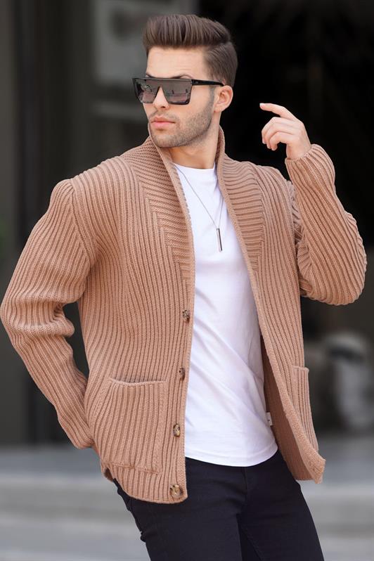 MDX Camel High Neck Pocket Knit Cardigan 6815 - Nieuwegein