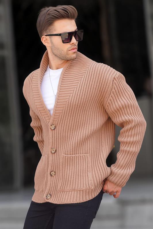 MDX Camel High Neck Pocket Knit Cardigan 6815 - Nieuwegein