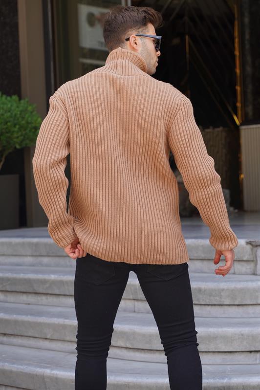 MDX Camel High Neck Pocket Knit Cardigan 6815 - Nieuwegein