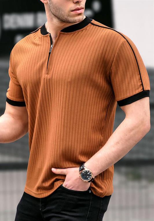 MDX Camel Zip Neck Men's Polo Shirt - Ixtlahuacán de los Membrillos