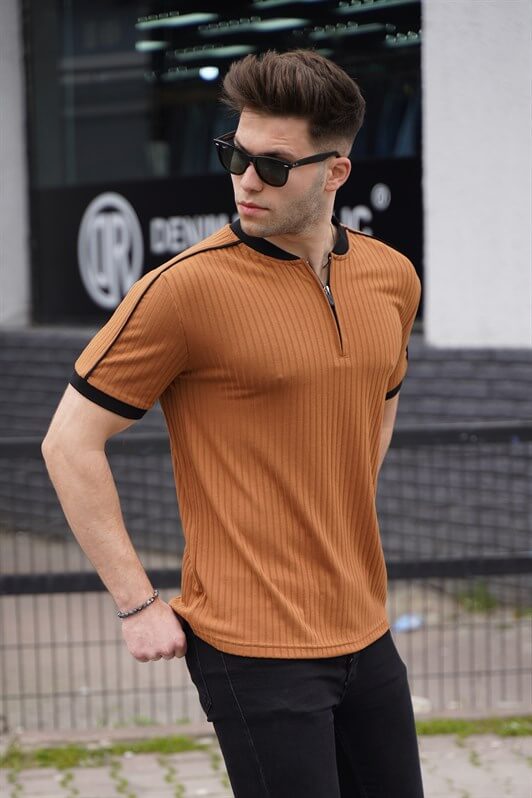 MDX Camel Zip Neck Men's Polo Shirt - Ixtlahuacán de los Membrillos