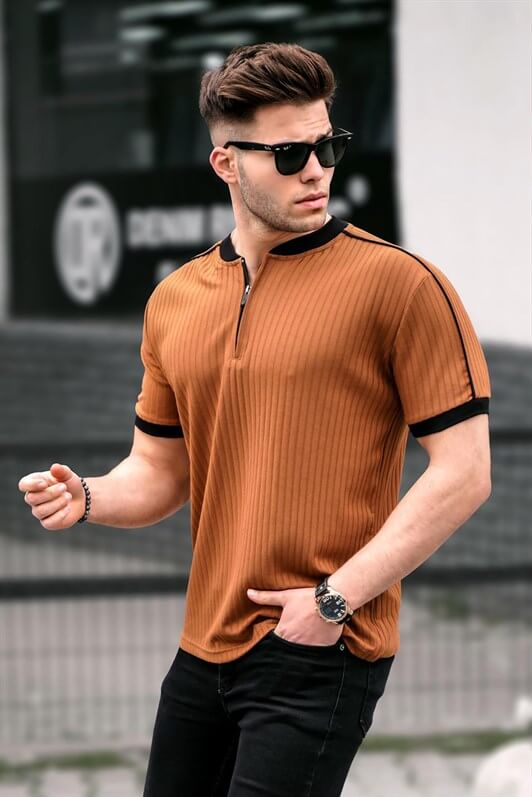 MDX Camel Zip Neck Men's Polo Shirt - Ixtlahuacán de los Membrillos