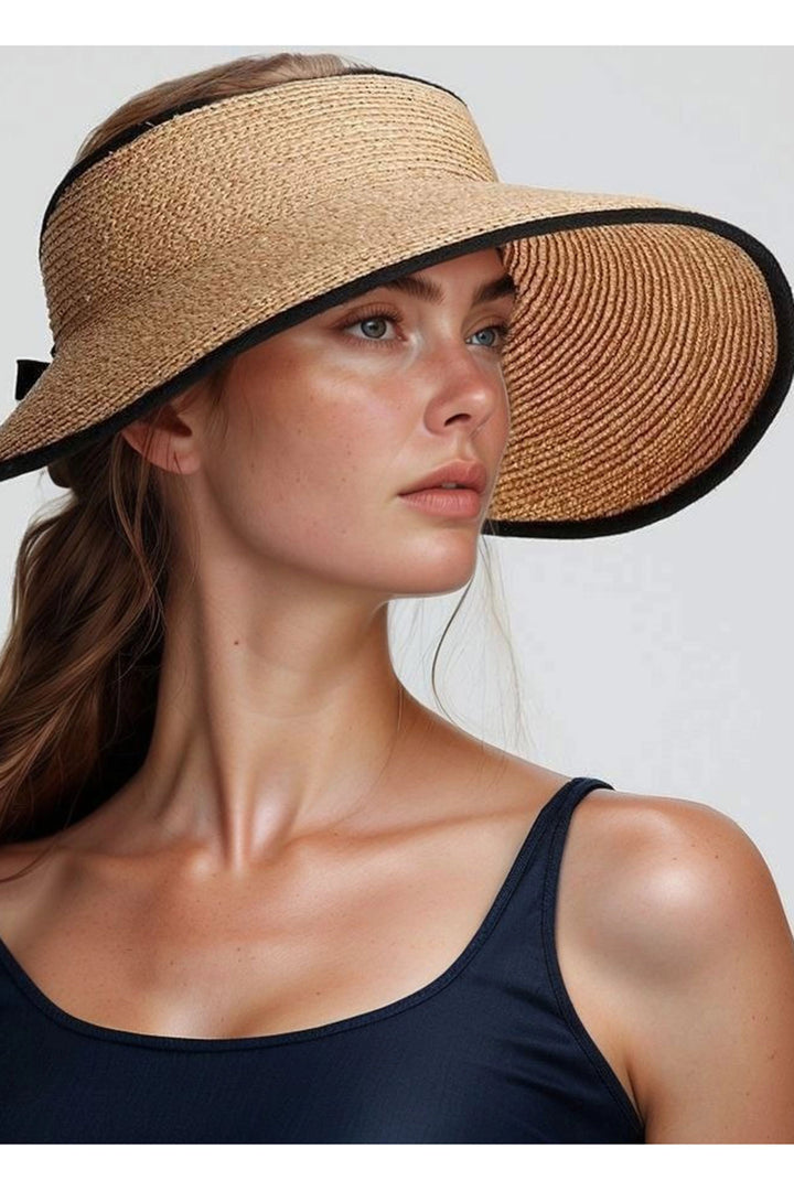 Camel Bow Detailed Open Top Wide Brim Straw Hat BCNSV-2514530 - Alcalá de Guadaira