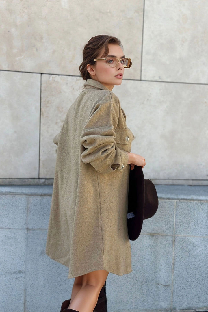 Camel Shirt Collar Buttoned Dress BCBSK-25700-3270 - Porirua