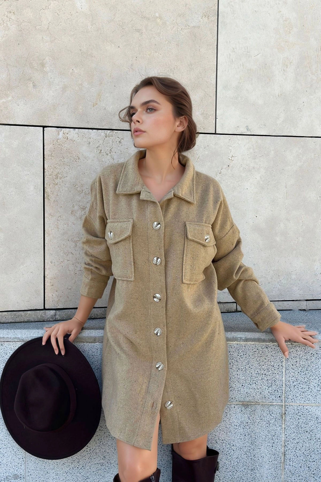 Camel Shirt Collar Buttoned Dress BCBSK-25700-3270 - Porirua