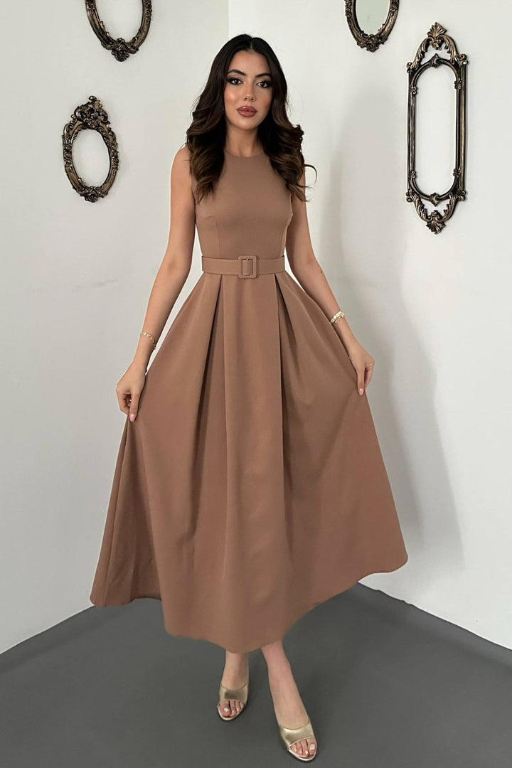 ELS Camel Halter Yaka Kloş Elbise - Winsford