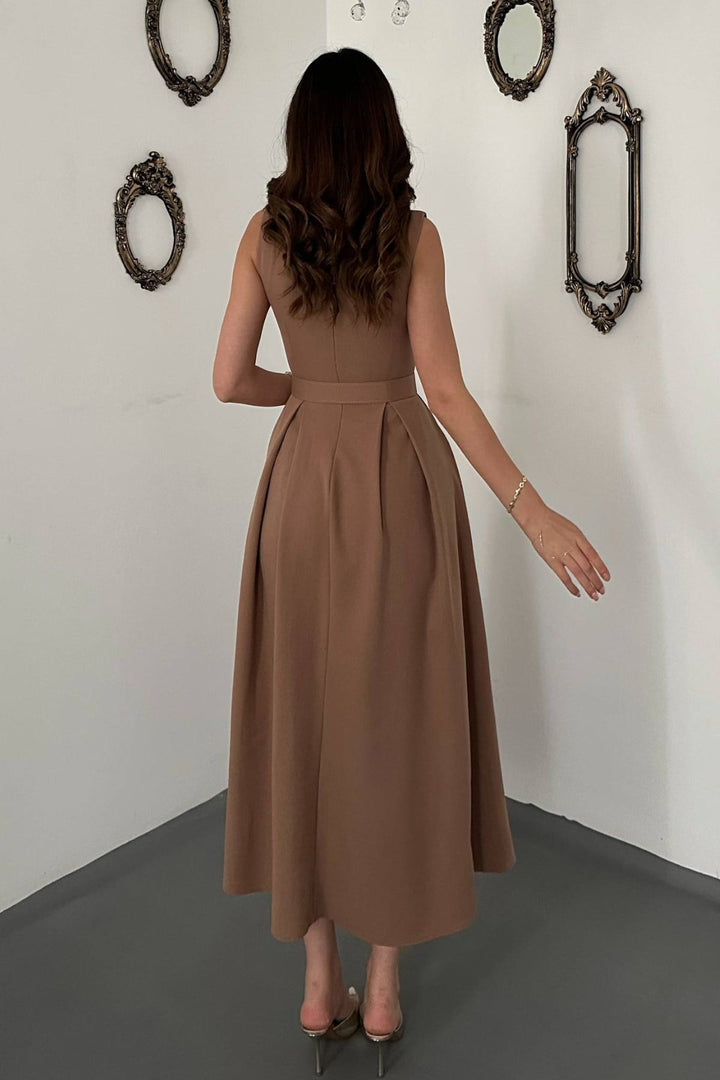 ELS Camel Halter Yaka Kloş Elbise - Winsford