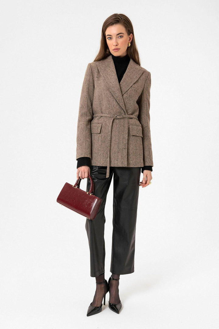 ANT Antioch Camel Women's Belted Textured Blazer Jacket - Madison