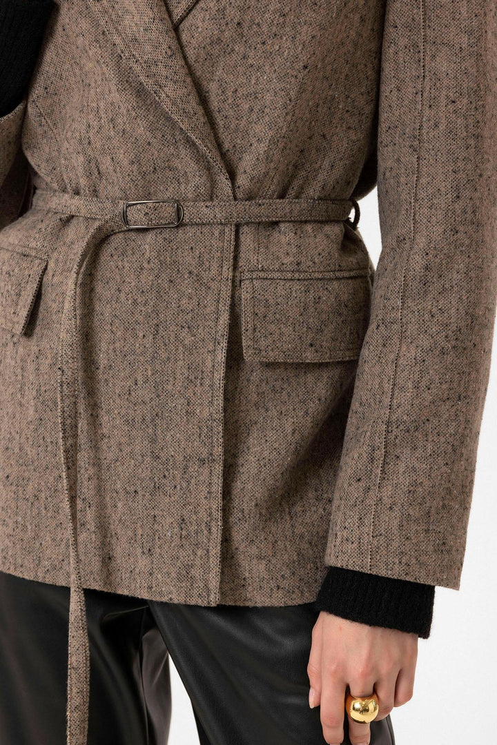 ANT Antioch Camel Women's Belted Textured Blazer Jacket - Madison