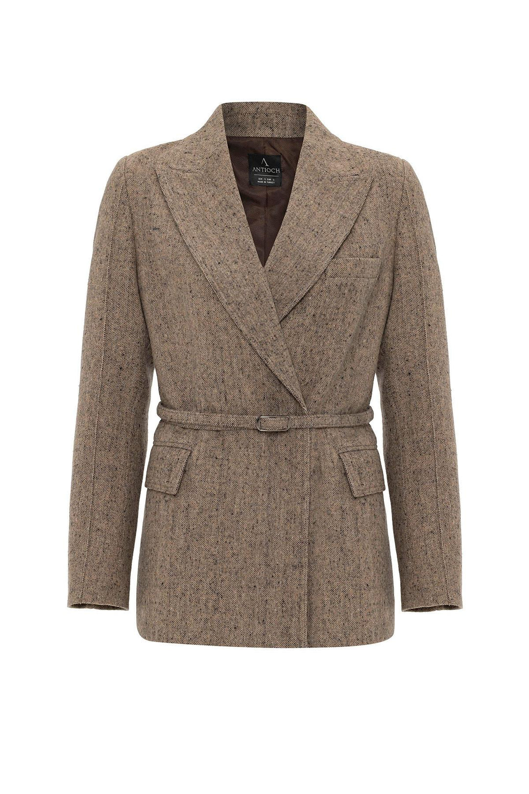 ANT Antioch Camel Women's Belted Textured Blazer Jacket - Madison