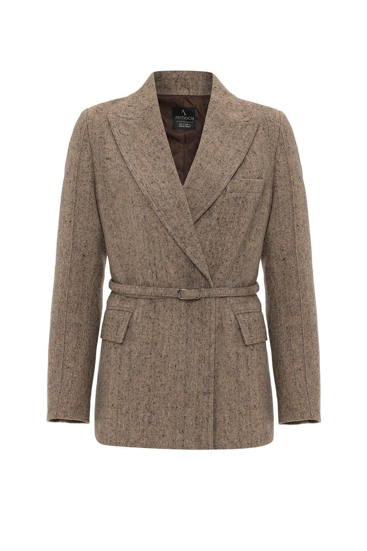 ANT Antioch Camel Women's Belted Textured Blazer Jacket - Madison