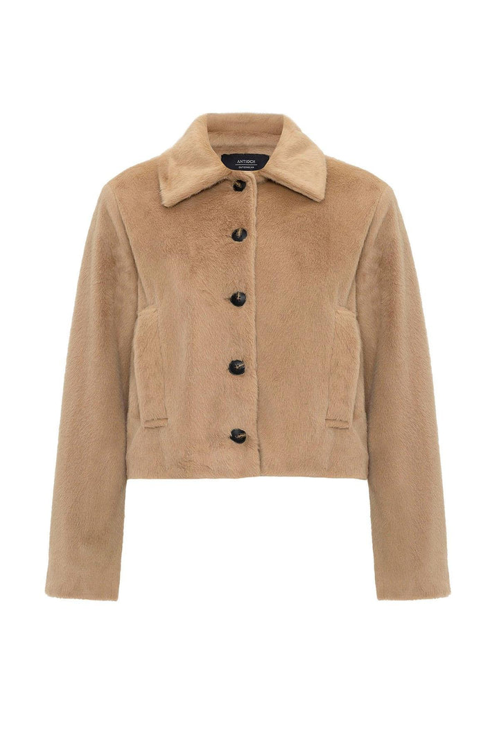 ANT Antioch Camel Women's Faux Fur Crop Jacket - Kaneohe