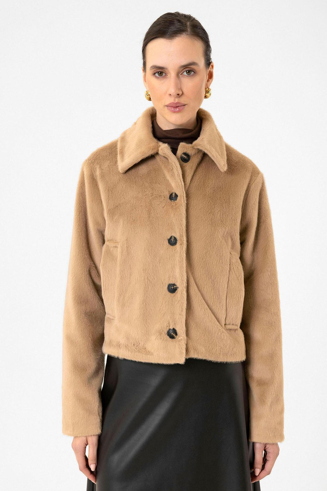 ANT Antioch Camel Women's Faux Fur Crop Jacket - Kaneohe