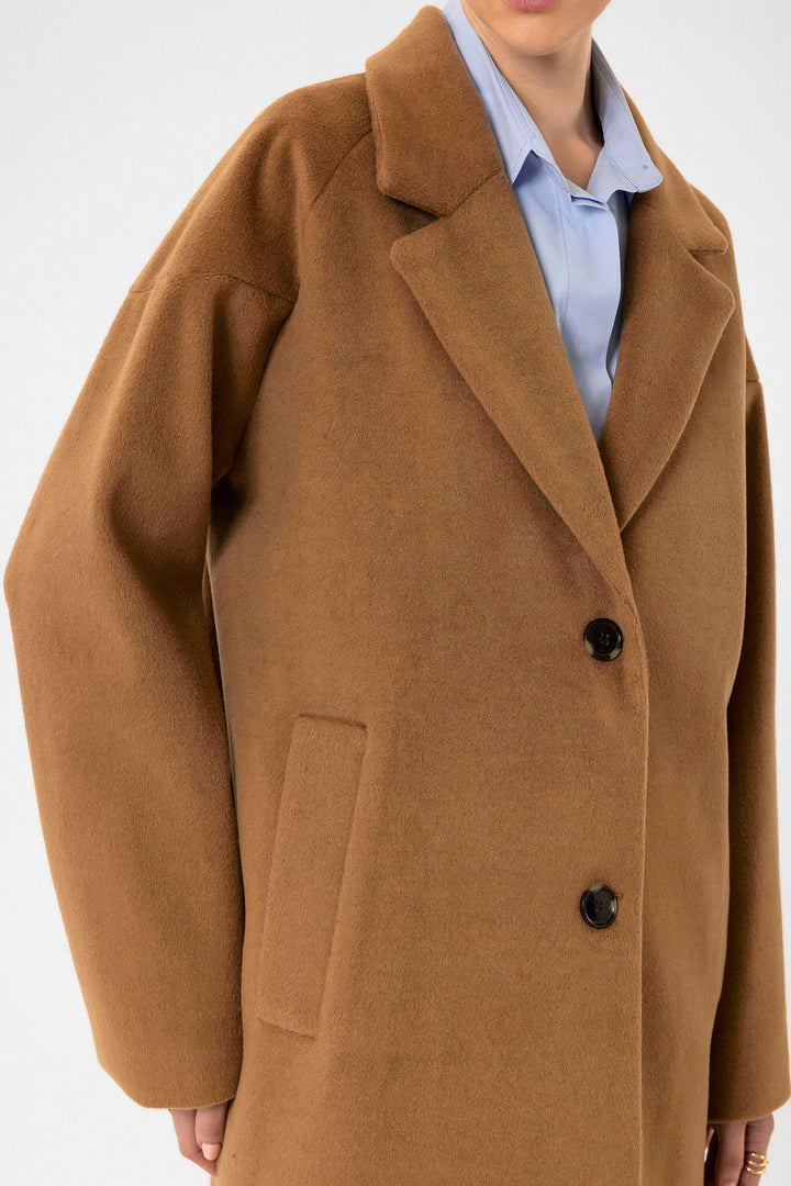 ANT Antioch Camel Women's Wool Blend Textured Coat - Torrente
