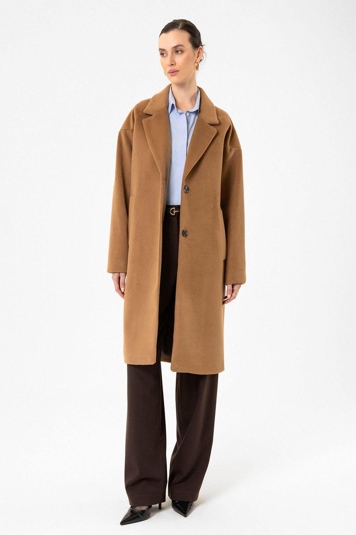 ANT Antioch Camel Women's Wool Blend Textured Coat - Torrente