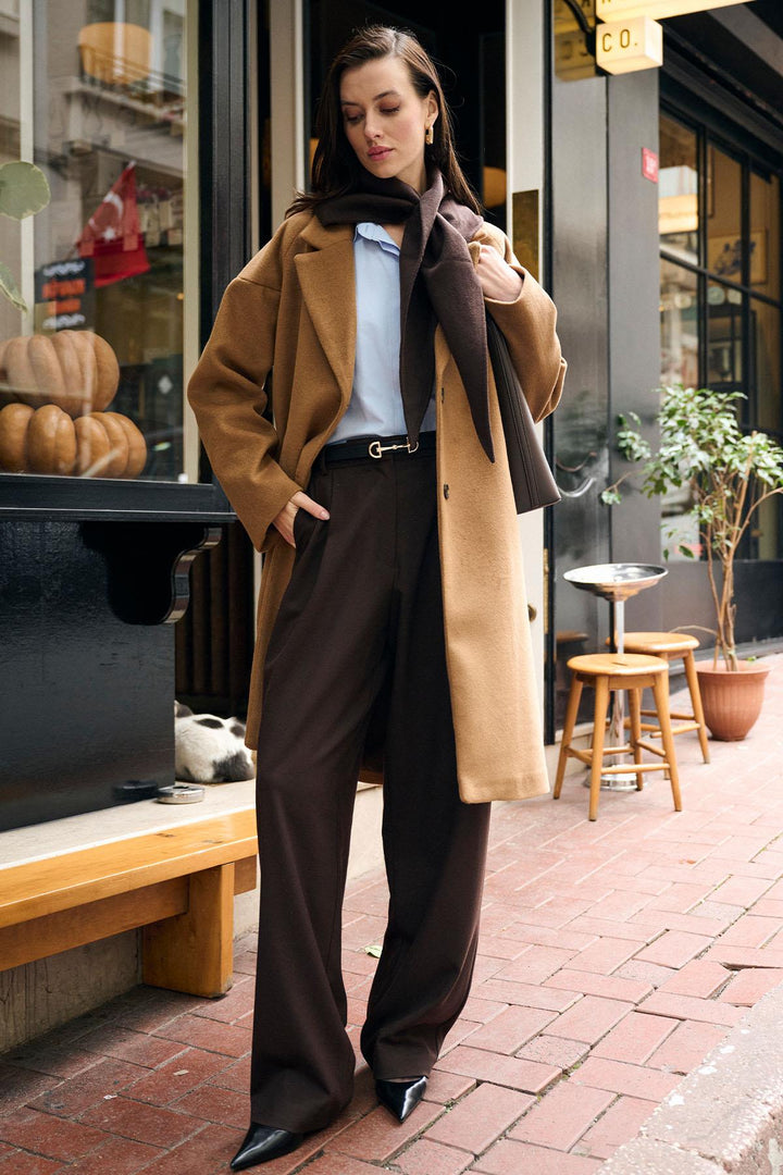 ANT Antioch Camel Women's Wool Blend Textured Coat - Torrente