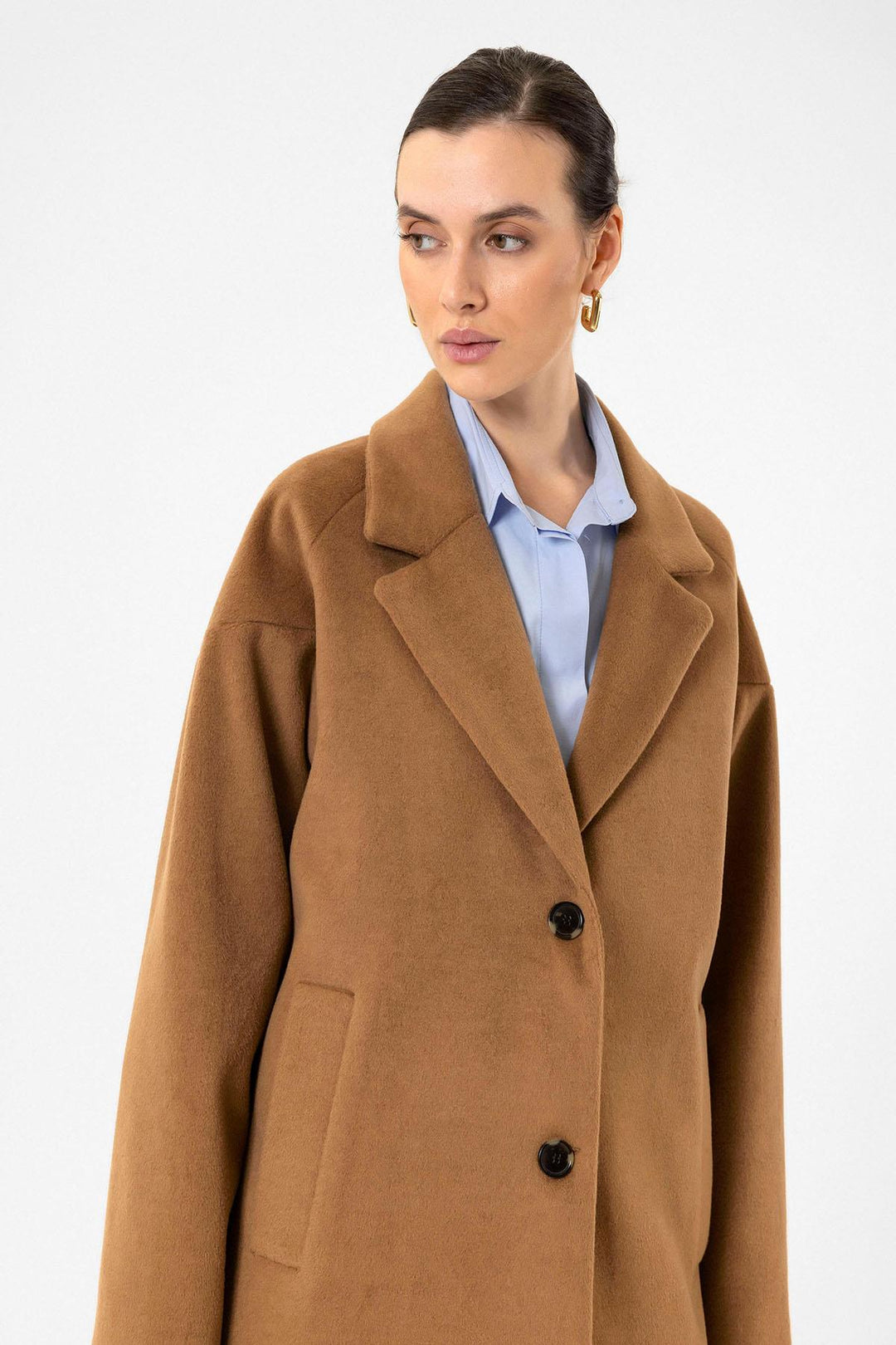 ANT Antioch Camel Women's Wool Blend Textured Coat - Torrente
