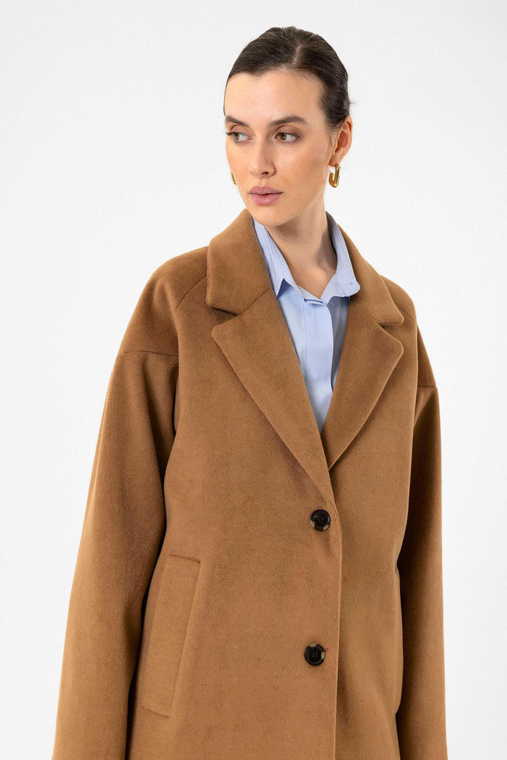ANT Antioch Camel Women's Wool Blend Textured Coat - Torrente