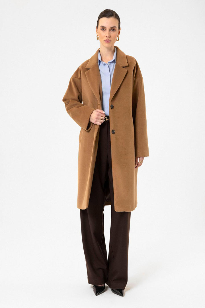 ANT Antioch Camel Women's Wool Blend Textured Coat - Torrente