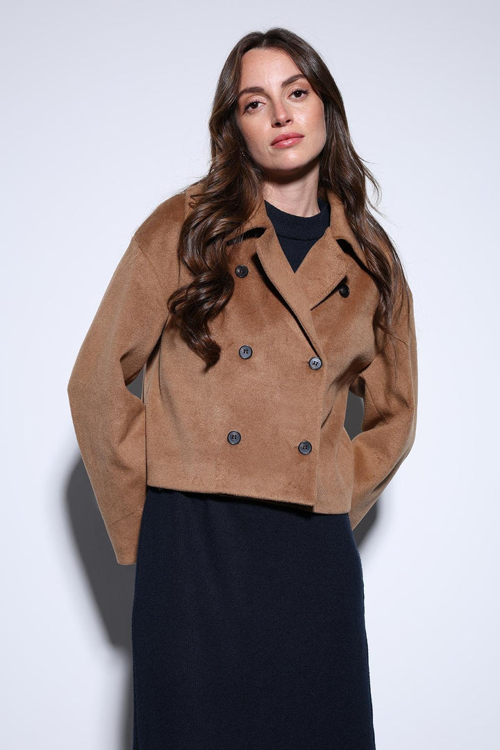 ANT Antioch Camel Double-Breasted Women's Short Coat - La Rochelle