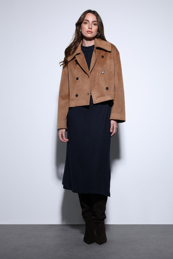 ANT Antioch Camel Double-Breasted Women's Short Coat - Rochester