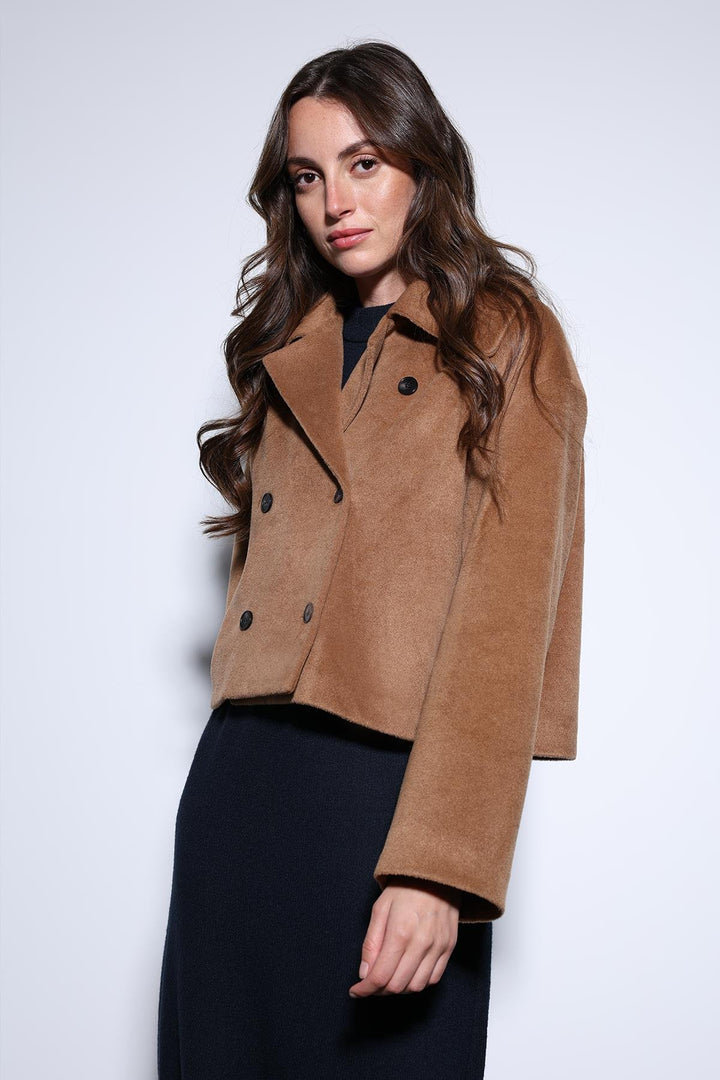 ANT Antioch Camel Double-Breasted Women's Short Coat - Rochester
