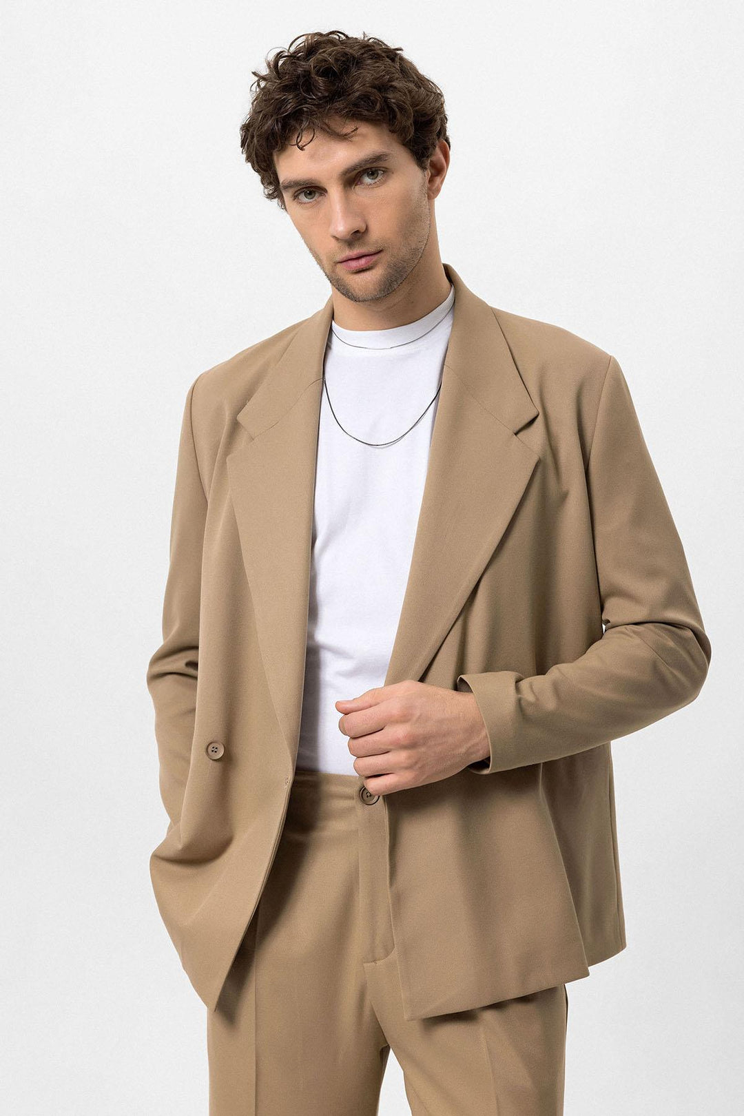 ANT Antioch Camel Double Breasted Closure Flap Pocket Men's Blazer Coat - Oklahoma City