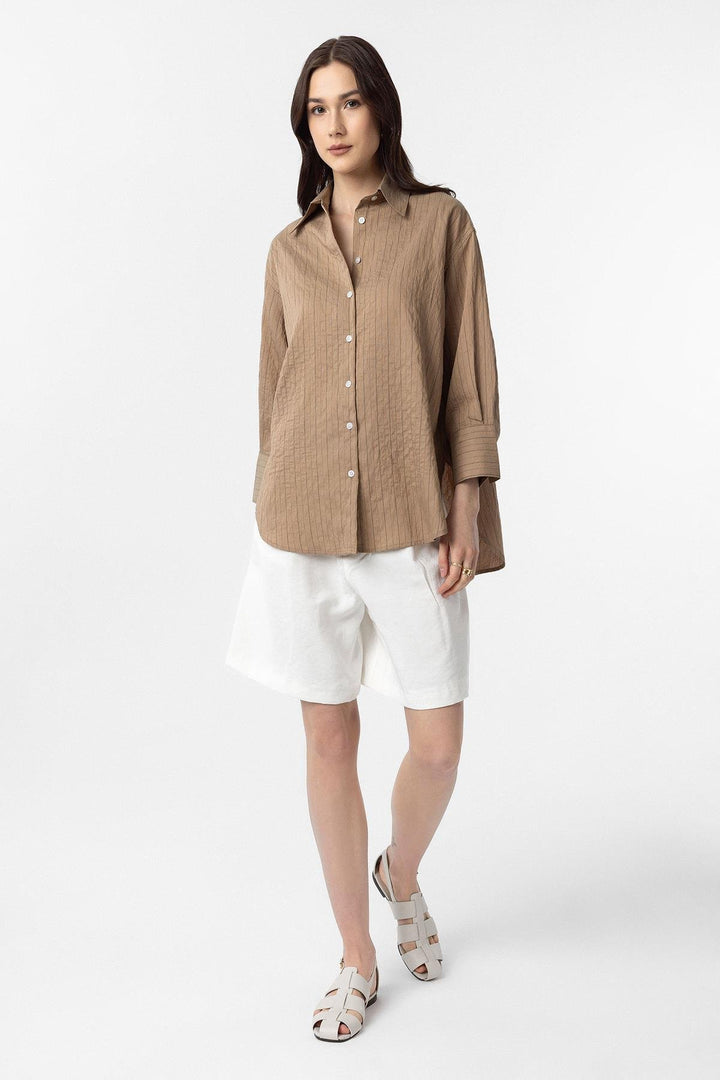 ANT Antioch Camel Modal Fabric Striped Women's Shirt - Ponte de Lima