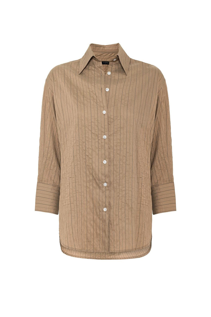 ANT Antioch Camel Modal Fabric Striped Women's Shirt - Ponte de Lima