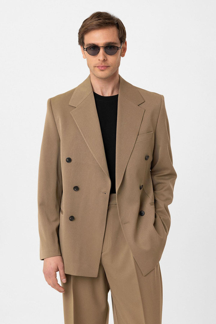 ANT Antioch Camel Relax Fit Double Breasted Men's Blazer Jacket - North Richland Hills