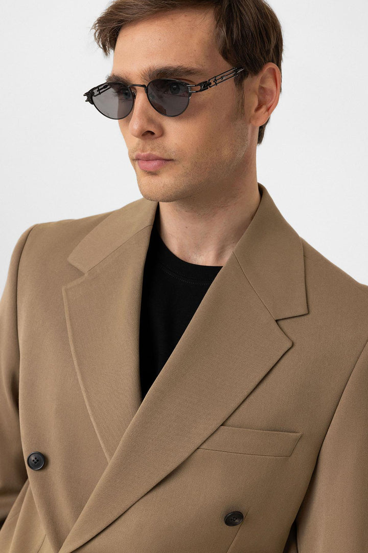 ANT Antioch Camel Relax Fit Double Breasted Men's Blazer Jacket - North Richland Hills