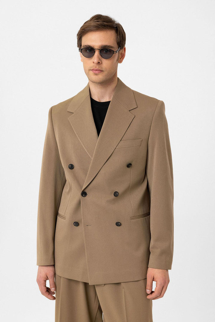 ANT Antioch Camel Relax Fit Double Breasted Men's Blazer Jacket - North Richland Hills