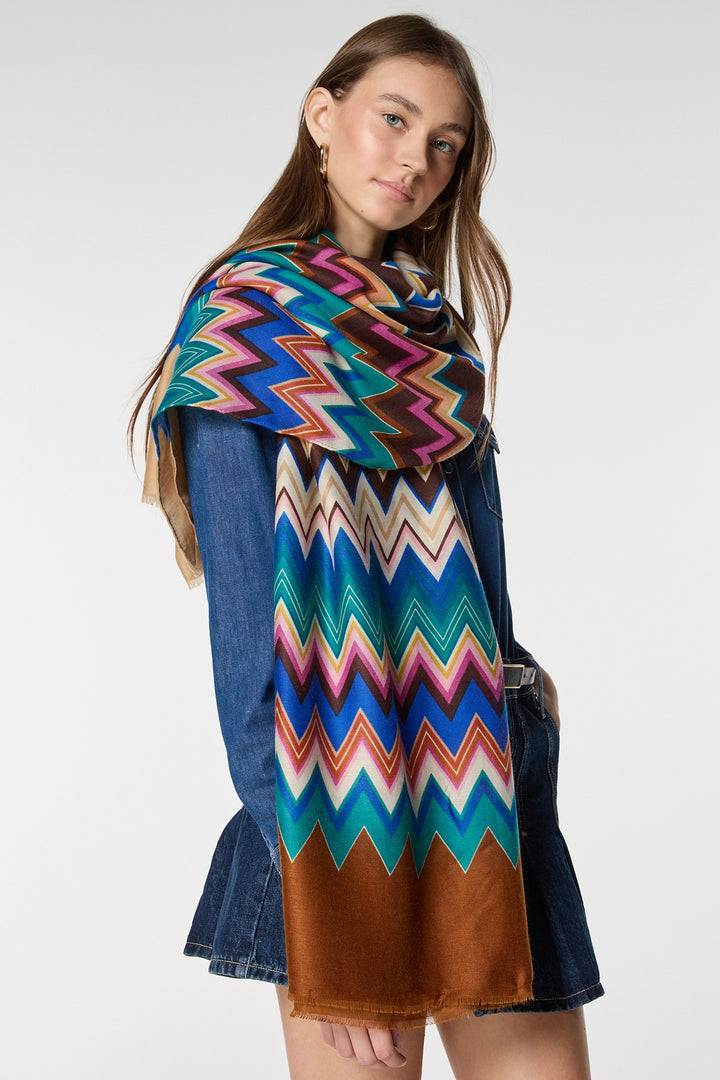 Camel Zizgaz Patterned Shawl BCNSV-2515080 - Gotha