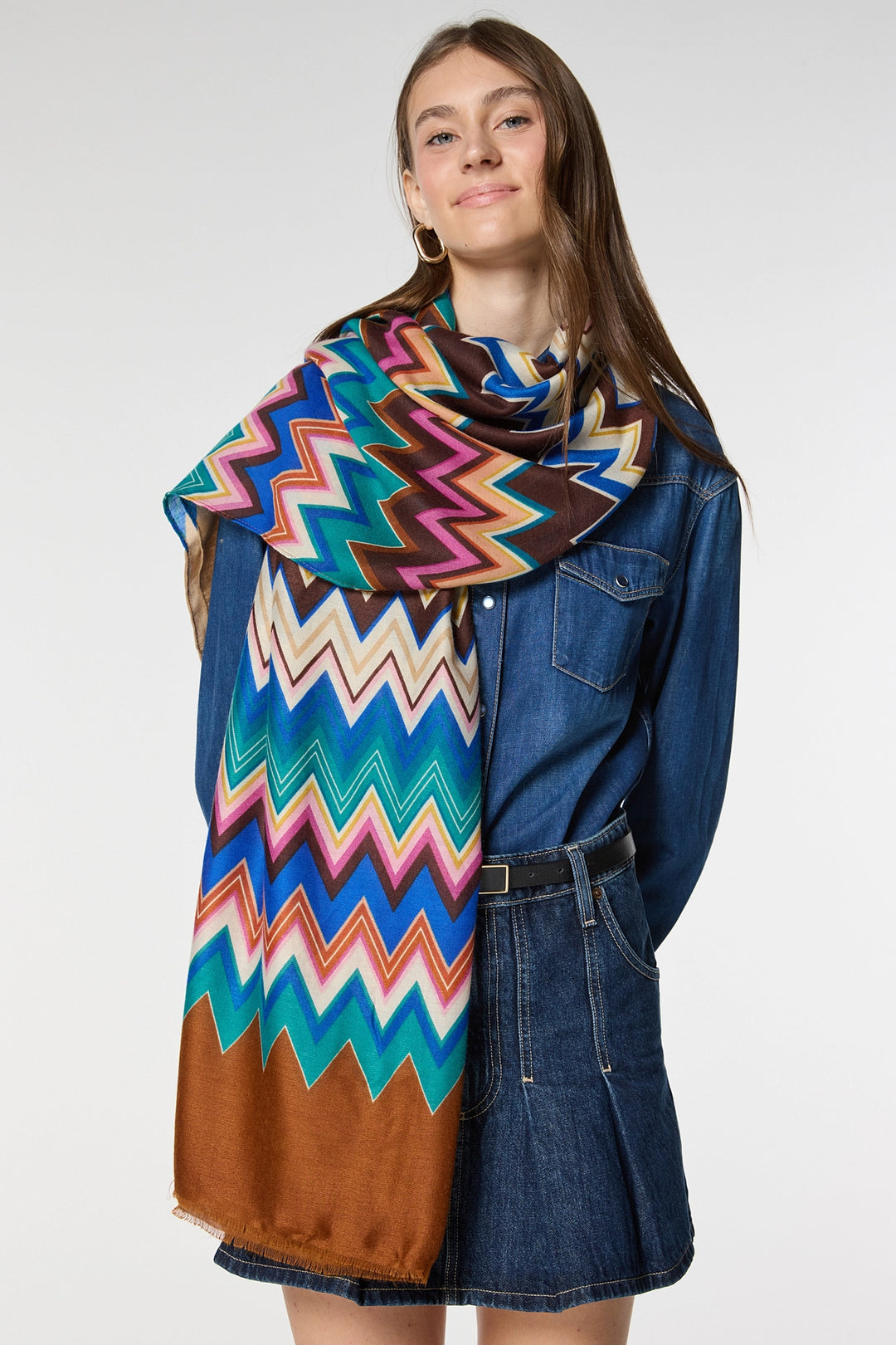Camel Zizgaz Patterned Shawl BCNSV-2515080 - Gotha