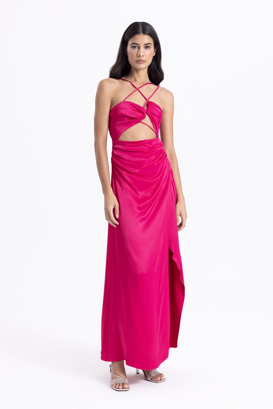 BSL Women Cross Strapped Satin Dress - Orangevale