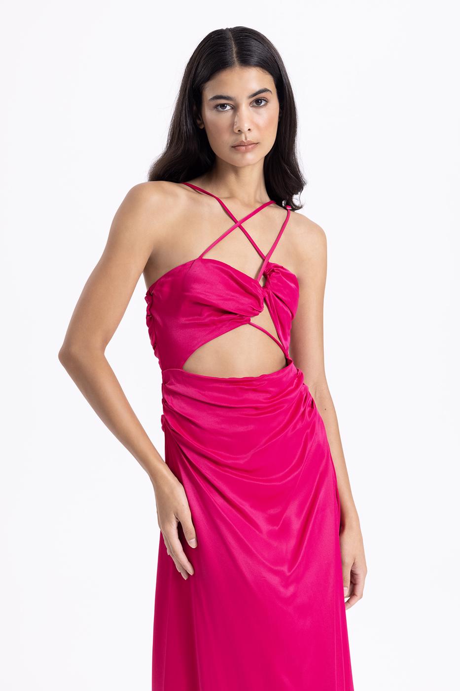 BSL Women Cross Strapped Satin Dress - Orangevale